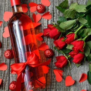 Romantische chocolade, bubbels en rozen